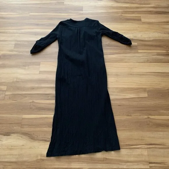 Everyday Ritual Black Tracey Cotton Gauze Kaftan Roll Tab Coverup Size Small